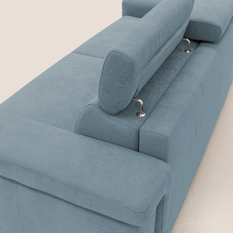 Giunone canapé convertible avec matelas de 18 cm et têtières inclinables en tissu imperméable T02 bleu pastel