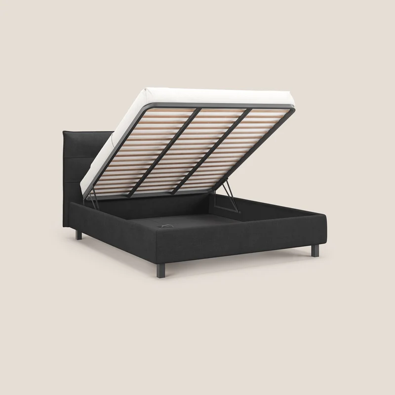 Liam lit coffre avec tête de lit capitonnée en tissu détachable T17 anthracite