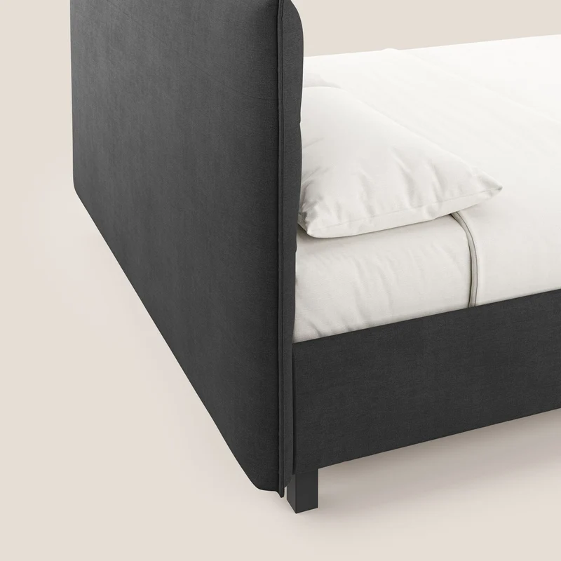 Liam lit coffre avec tête de lit capitonnée en tissu détachable T17 anthracite
