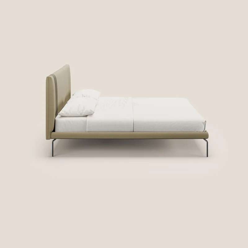 Finn lit rembourré avec pieds hauts en métal en tissu détachable T05 camel