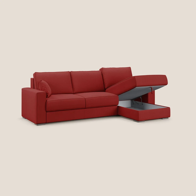 Dream Canapé-lit d’angle en tissu anti-taches T05 rouge