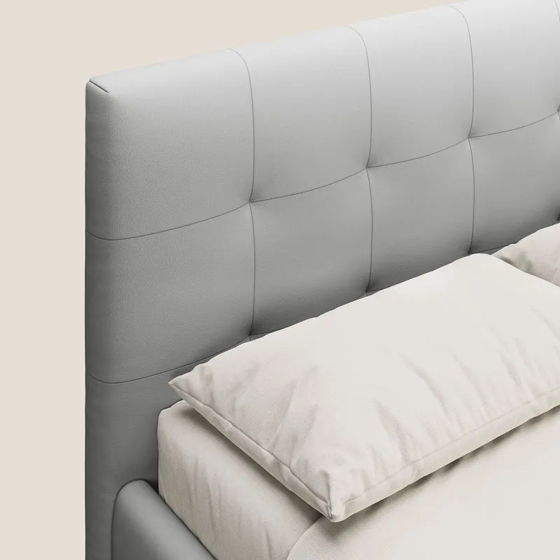 Minato lit coffre avec tête de lit capitonnée en similicuir imperméable T04 gris clair