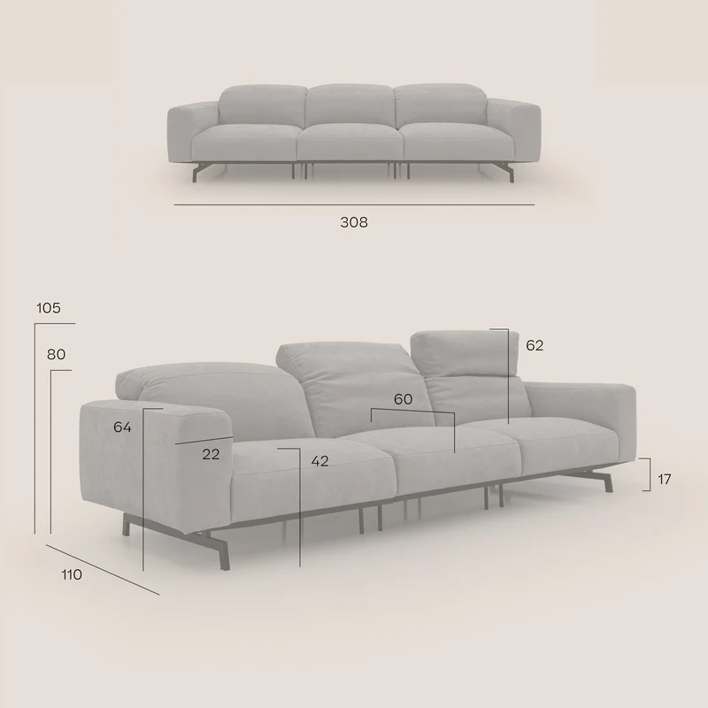 Sakura canapé modulaire 3 places en tissu flammé doux et imperméable T14 vert
