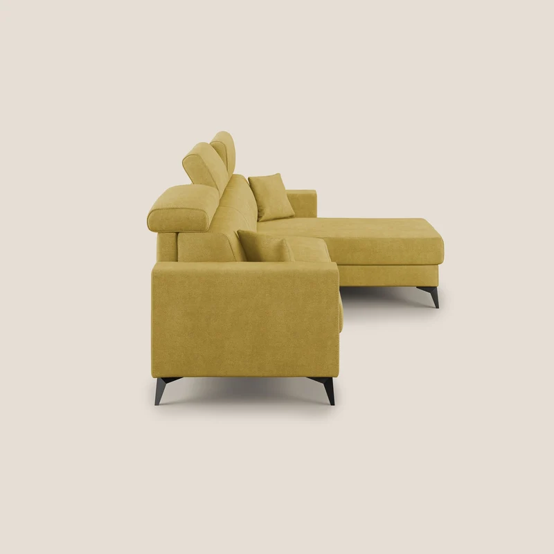 Pegaso canapé convertible d'angle avec têtières inclinables en tissu doux imperméable T02 jaune