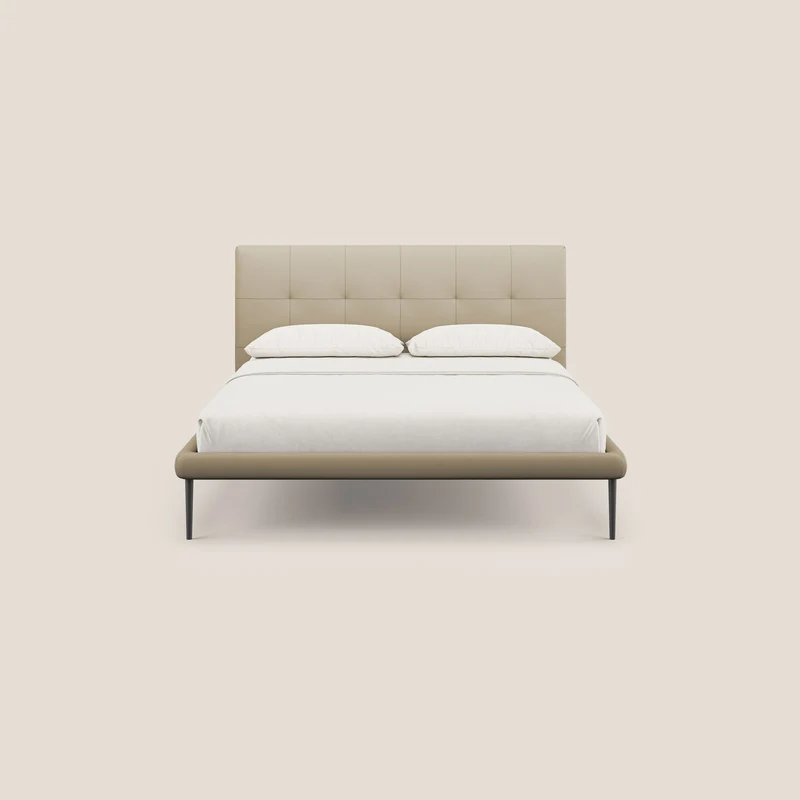 Midori lit rembourré capitonné avec pieds hauts en similicuir T04 beige