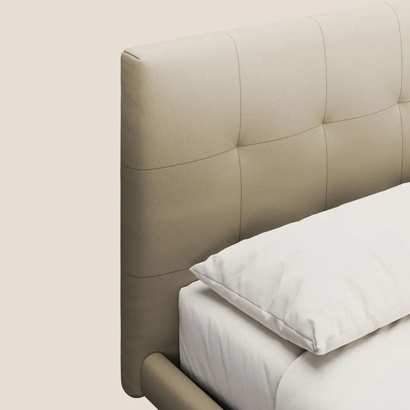Midori lit rembourré capitonné avec pieds hauts en similicuir T04 beige