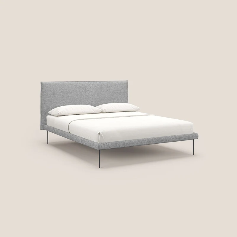 Theo lit moderne déhoussable avec pieds hauts en métal et tissu imperméable T10 gris clair