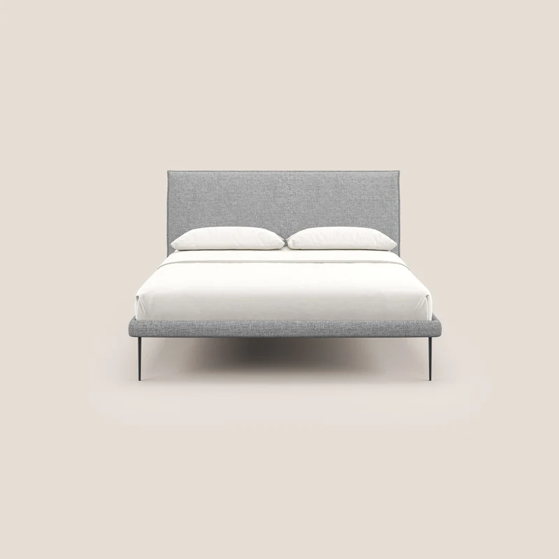 Theo lit moderne déhoussable avec pieds hauts en métal et tissu imperméable T10 gris clair