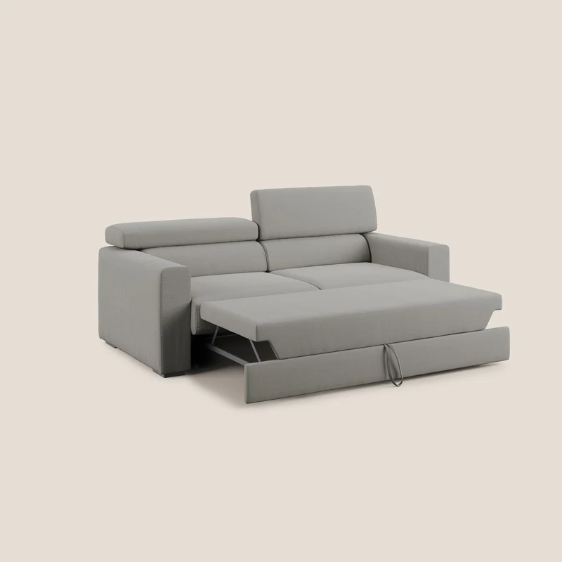 Dylan canapé avec pouf extractible en tissu flamme effet coton impermeabile T19 beige