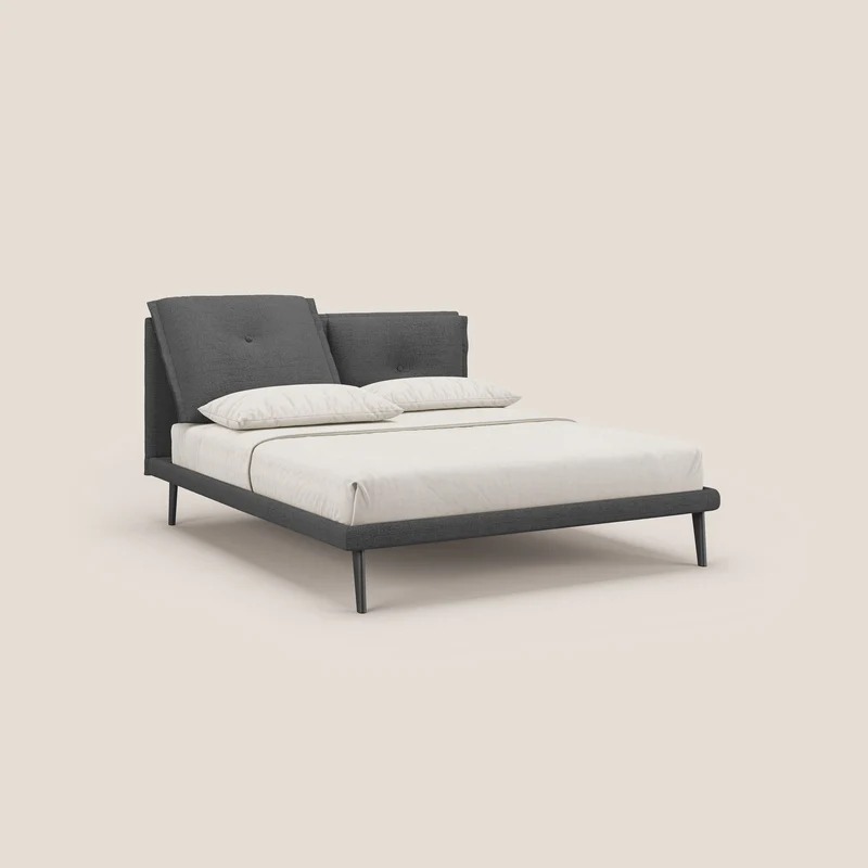 Ibuki lit avec coussins capitonnés réglables et pieds foncés en tissu flammé imperméable T03 gris