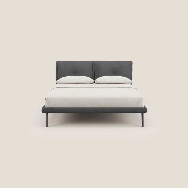 Ibuki lit avec coussins capitonnés réglables et pieds foncés en tissu flammé imperméable T03 gris