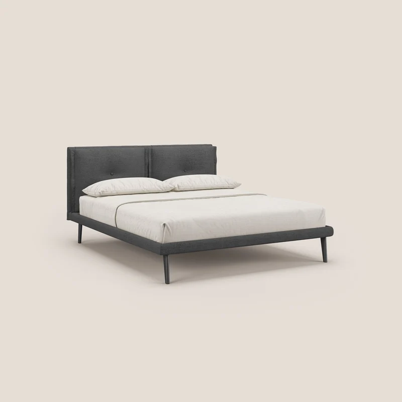 Ibuki lit avec coussins capitonnés réglables et pieds foncés en tissu flammé imperméable T03 gris