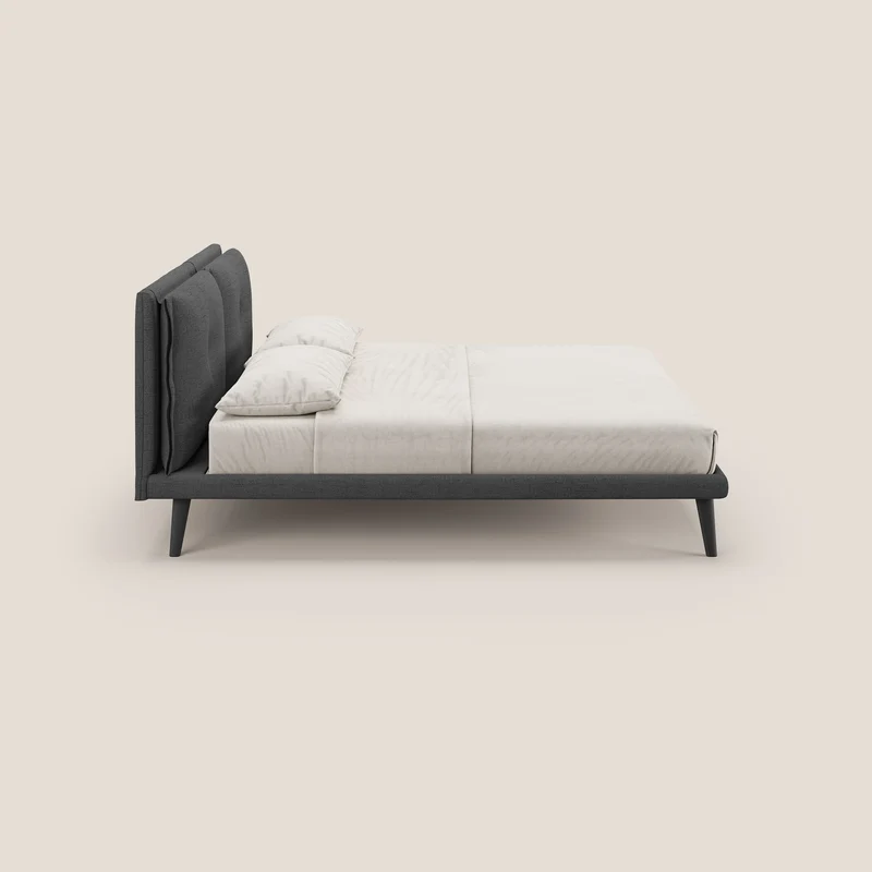 Ibuki lit avec coussins capitonnés réglables et pieds foncés en tissu flammé imperméable T03 gris