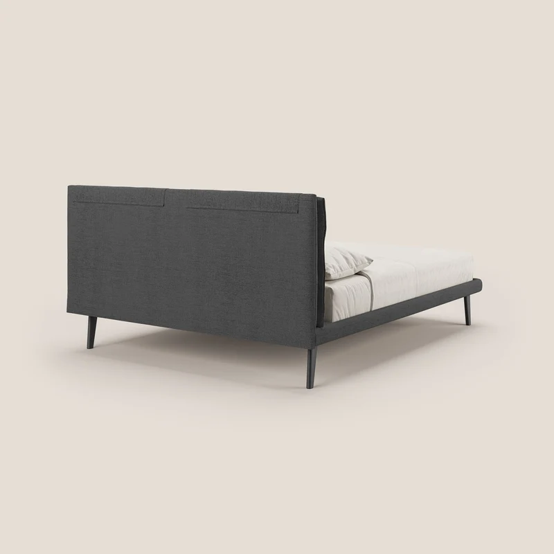 Ibuki lit avec coussins capitonnés réglables et pieds foncés en tissu flammé imperméable T03 gris