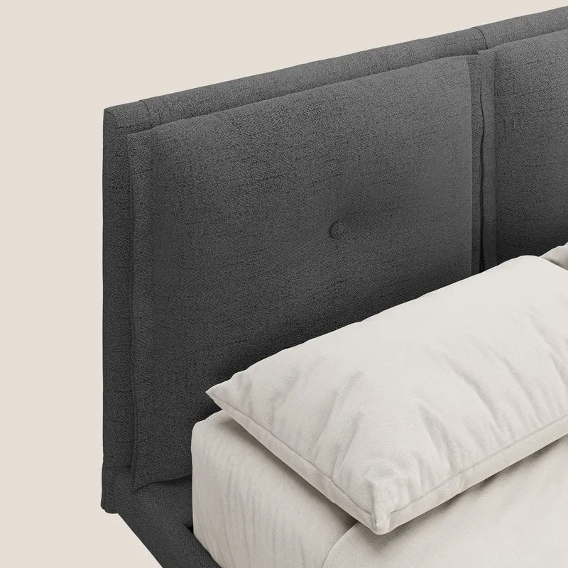 Ibuki lit avec coussins capitonnés réglables et pieds foncés en tissu flammé imperméable T03 gris