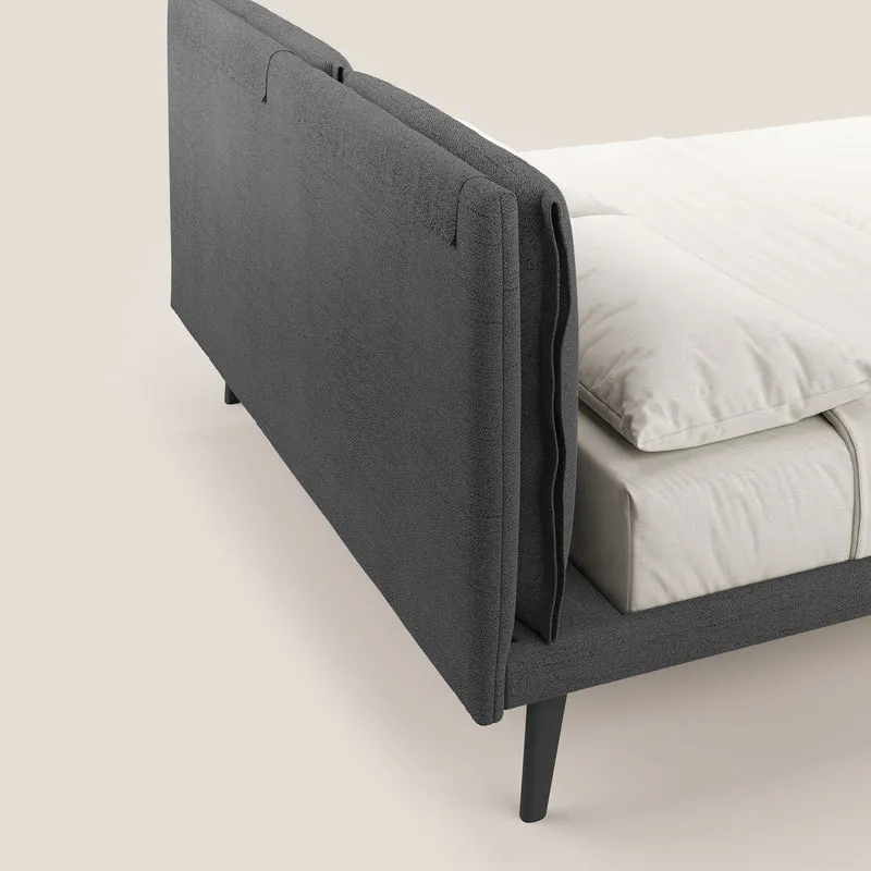 Ibuki lit avec coussins capitonnés réglables et pieds foncés en tissu flammé imperméable T03 gris