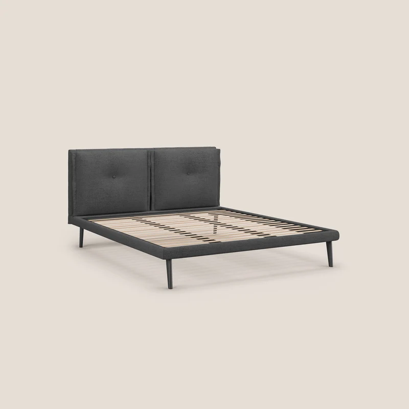 Ibuki lit avec coussins capitonnés réglables et pieds foncés en tissu flammé imperméable T03 gris