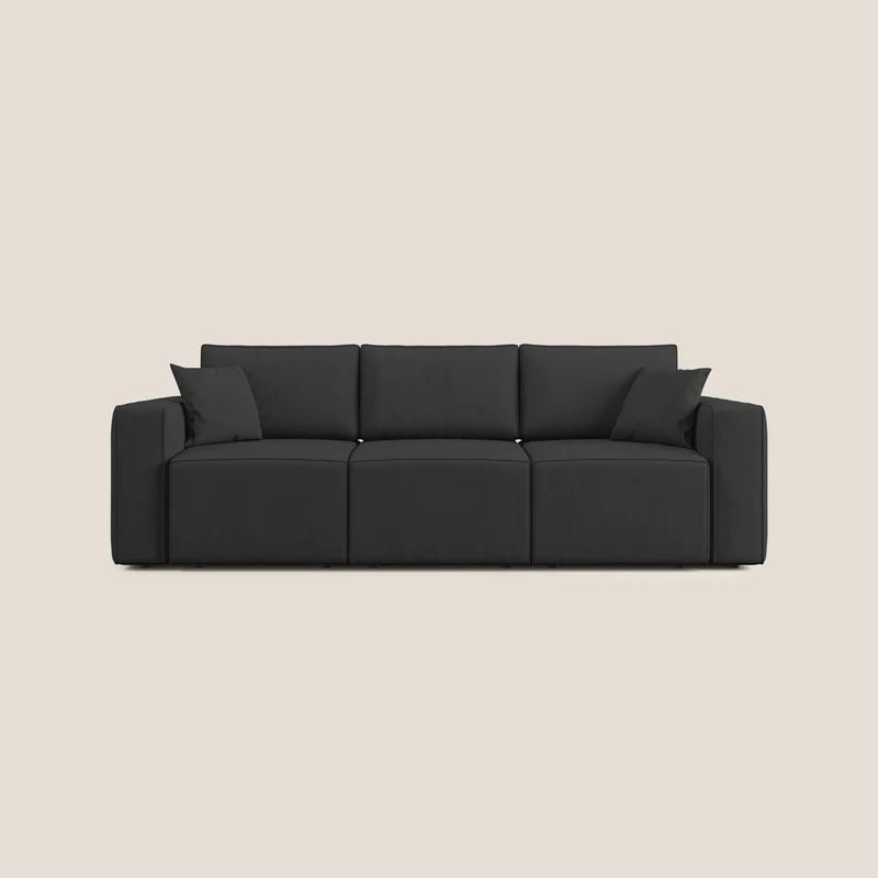 Morfeo Canapé avec 3 assises extractibles en tissu doux imperméable T02 noir