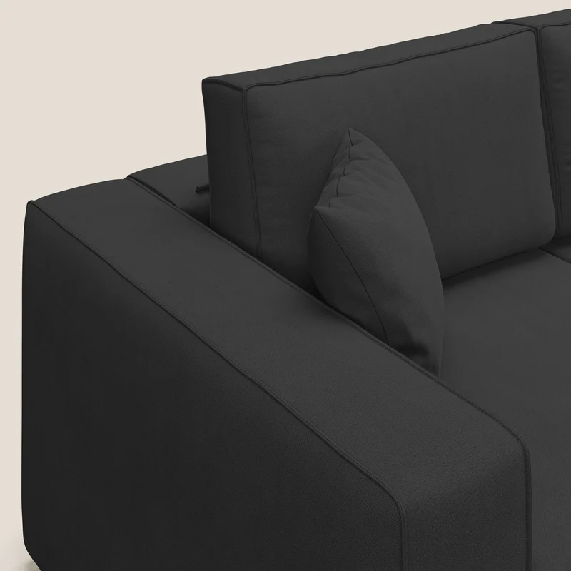 Morfeo Canapé avec 3 assises extractibles en tissu doux imperméable T02 noir