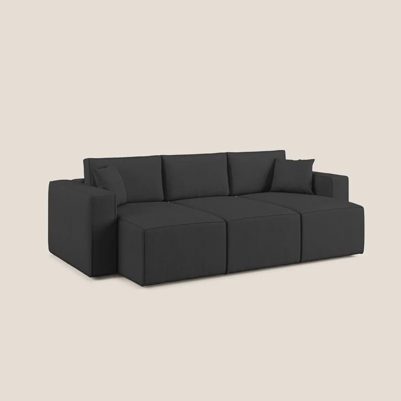 Morfeo Canapé avec 3 assises extractibles en tissu doux imperméable T02 noir