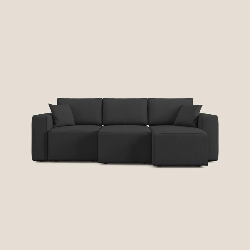 Morfeo Canapé avec 3 assises extractibles en tissu doux imperméable T02 noir