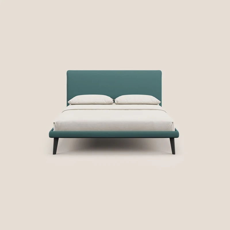 Noel lit minimaliste scandinave avec pieds foncés et tissu flammé imperméable T19 bleu canard