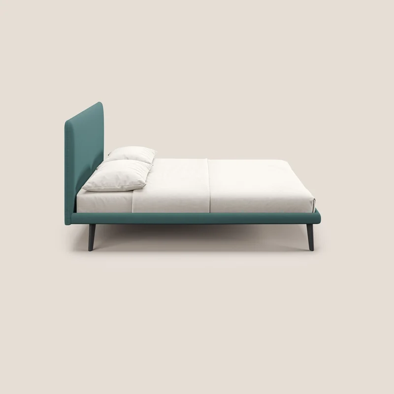 Noel lit minimaliste scandinave avec pieds foncés et tissu flammé imperméable T19 bleu canard