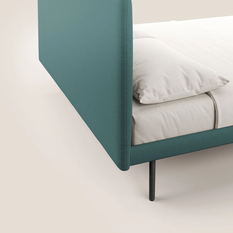 Noel lit minimaliste scandinave avec pieds foncés et tissu flammé imperméable T19 bleu canard