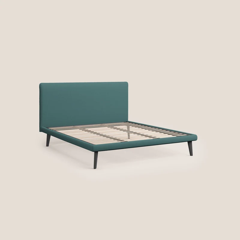 Noel lit minimaliste scandinave avec pieds foncés et tissu flammé imperméable T19 bleu canard