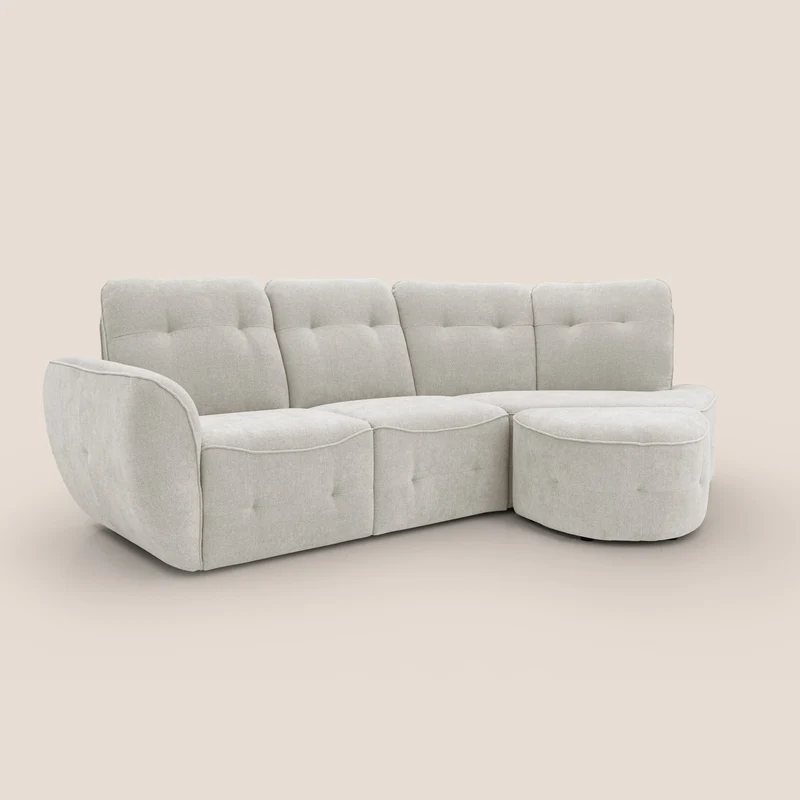 Cerbero canapé d'angle avec pouf terminal en bouclette douce imperméable T07 blanc