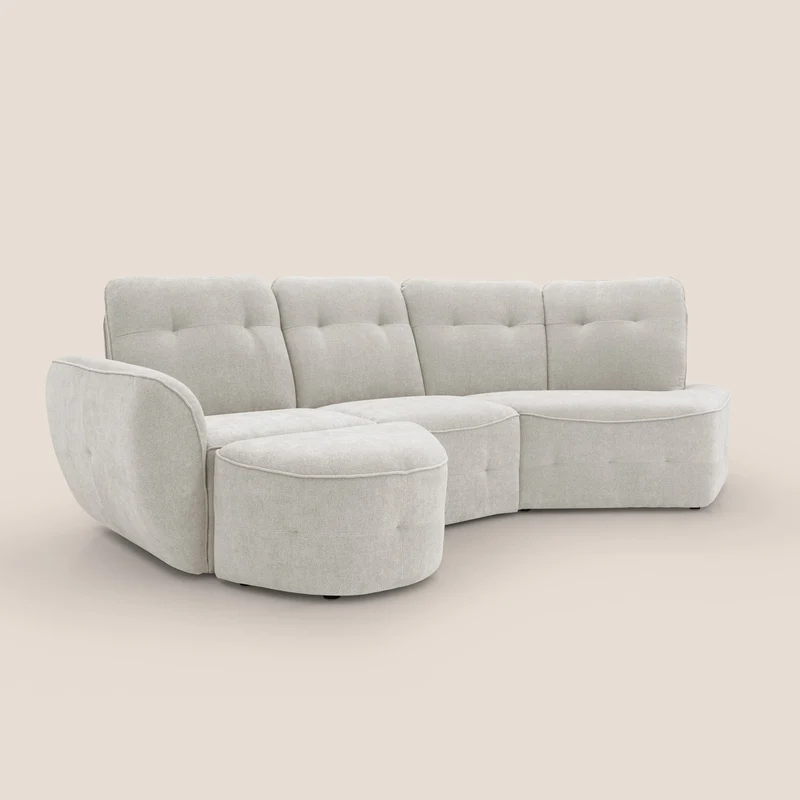 Cerbero canapé d'angle avec pouf terminal en bouclette douce imperméable T07 blanc