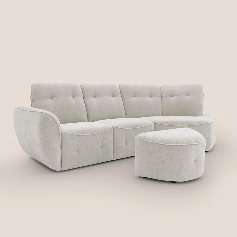 Cerbero canapé d'angle avec pouf terminal en bouclette douce imperméable T07 blanc