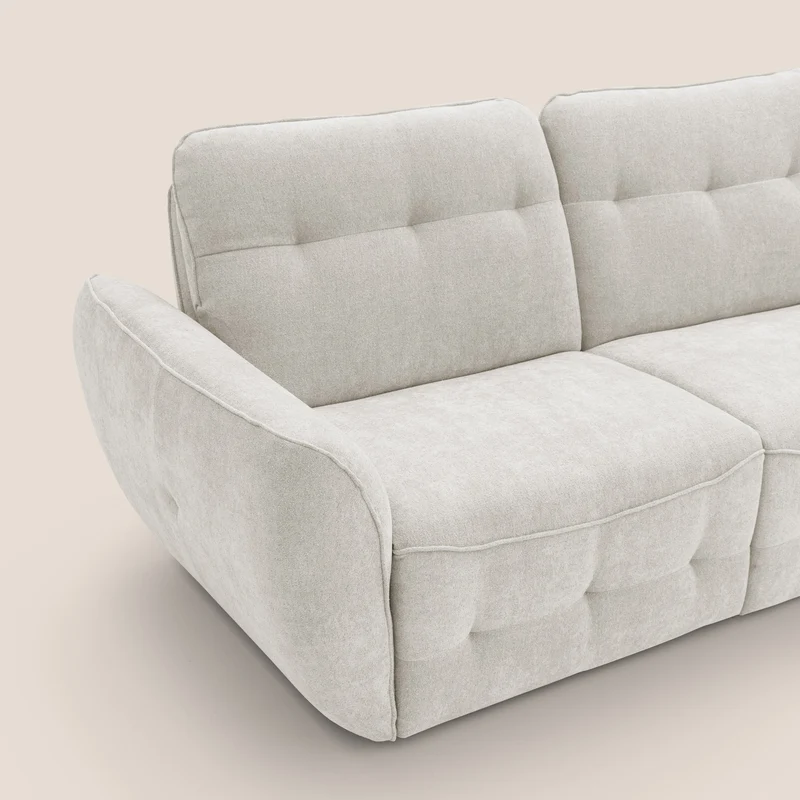 Cerbero canapé d'angle avec pouf terminal en bouclette douce imperméable T07 blanc