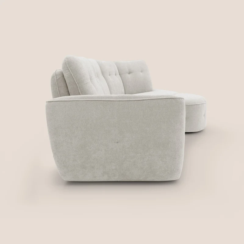 Cerbero canapé d'angle avec pouf terminal en bouclette douce imperméable T07 blanc