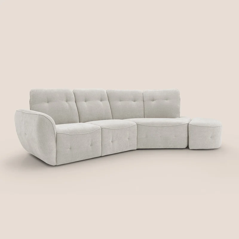 Cerbero canapé d'angle avec pouf terminal en bouclette douce imperméable T07 blanc
