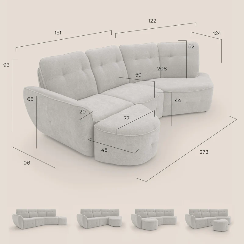 Cerbero canapé d'angle avec pouf terminal en bouclette douce imperméable T07 blanc