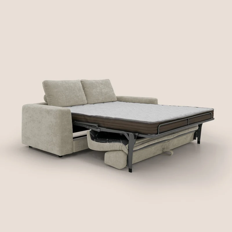 Freia Canapé convertible minimaliste matelas h15cm aux dossiers moelleux en tissu imperméable T14 crème