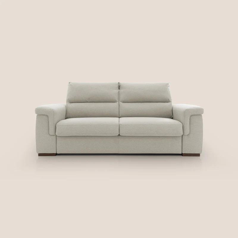 Magnolia canapé convertible avec matelas H 18cm et dossier haut et moelleux en tissu détachable T05 crème