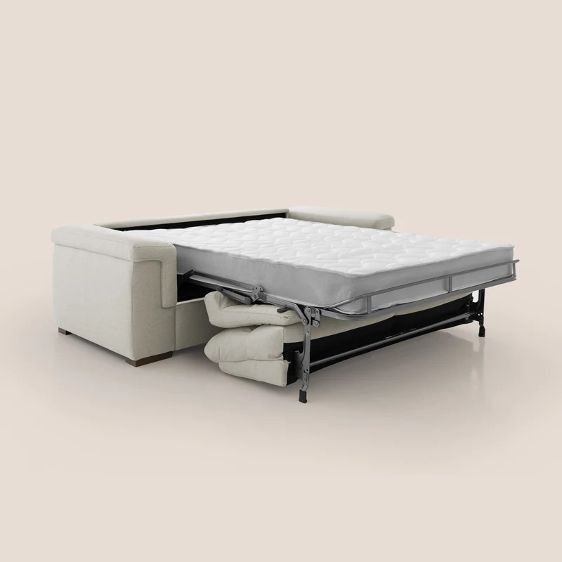 Magnolia canapé convertible avec matelas H 18cm et dossier haut et moelleux en tissu détachable T05 crème
