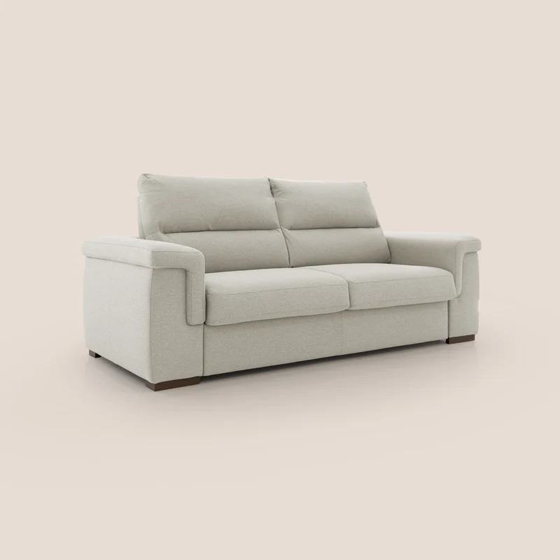 Magnolia canapé convertible avec matelas H 18cm et dossier haut et moelleux en tissu détachable T05 crème