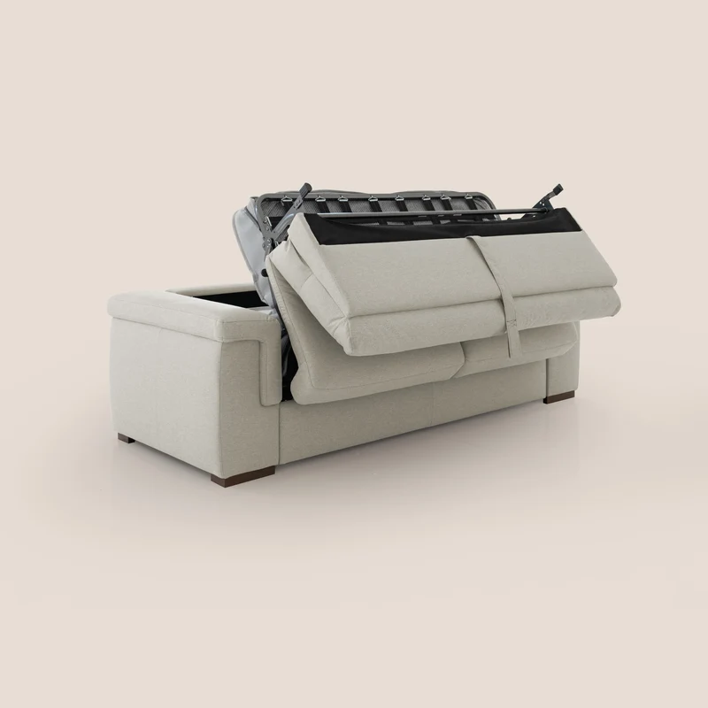 Magnolia canapé convertible avec matelas H 18cm et dossier haut et moelleux en tissu détachable T05 crème