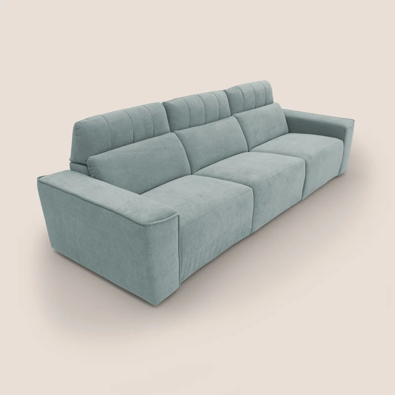 Clark Canapé modulable avec 3 assises et avec option relax électrique en tissu imperméable et détachable T17 vert d'eau