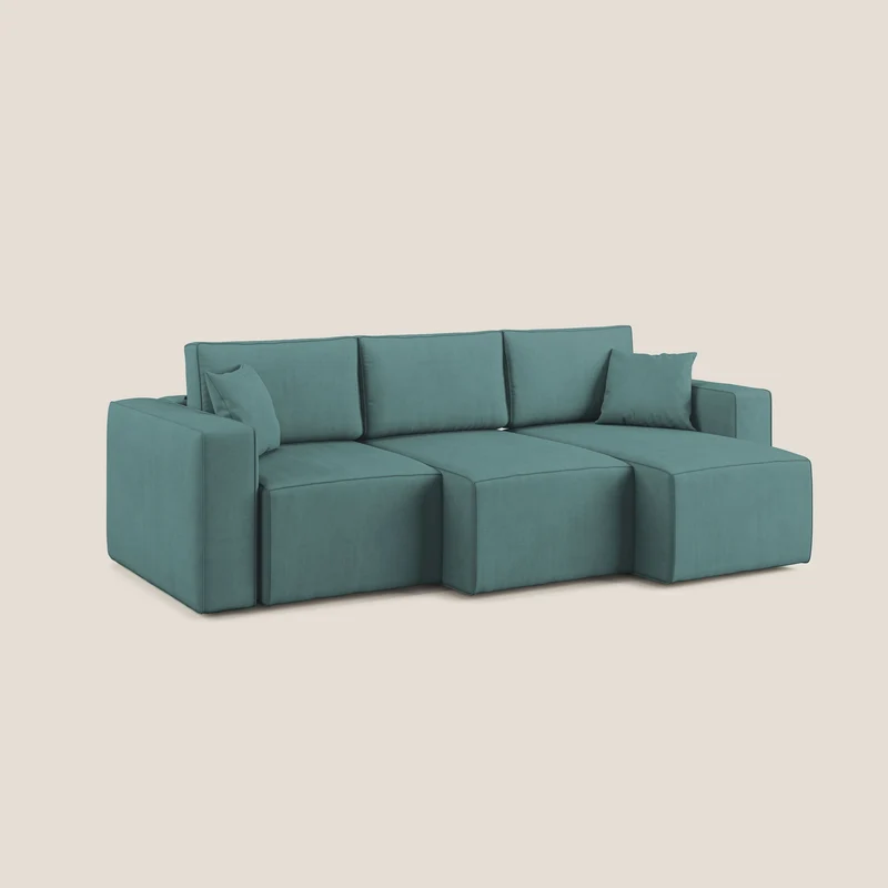 Morfeo Canapé avec 3 assises extractibles en tissu doux imperméable T02 bleu canard