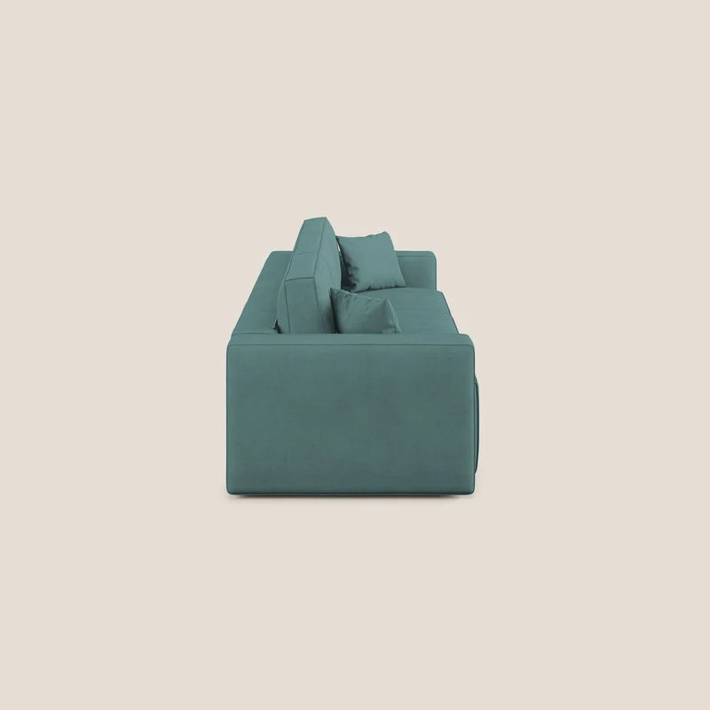 Morfeo Canapé avec 3 assises extractibles en tissu doux imperméable T02 bleu canard