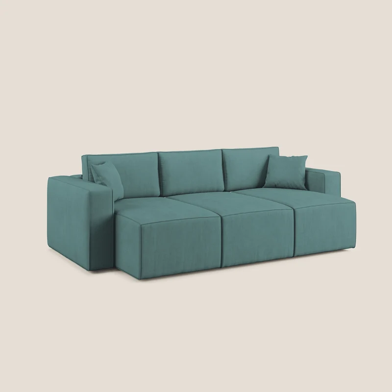Morfeo Canapé avec 3 assises extractibles en tissu doux imperméable T02 bleu canard