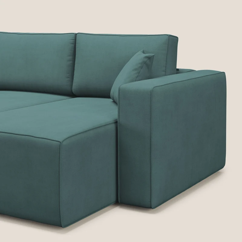 Morfeo Canapé avec 3 assises extractibles en tissu doux imperméable T02 bleu canard