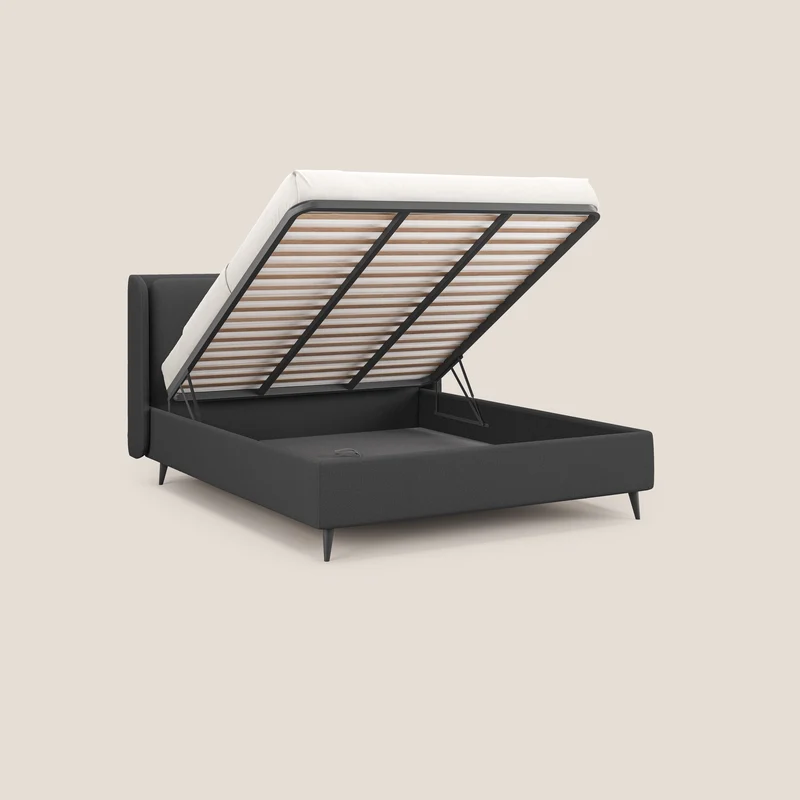 Nadine lit coffre de design et confort italien en tissu imperméable T19 anthracite