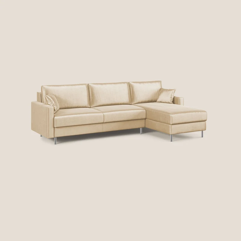 Andromeda canapé-lit d’angle en velours doux imperméable T01 beige