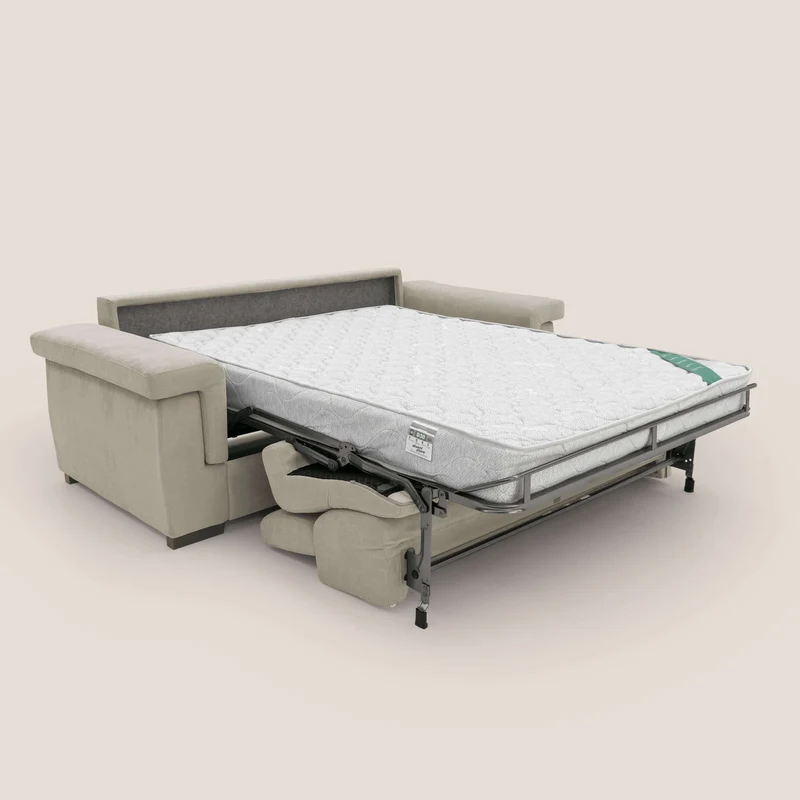 Bjorn Canapé convertible avec matelas H 18cm et têtières réglables en tissu imperméable T02 crème