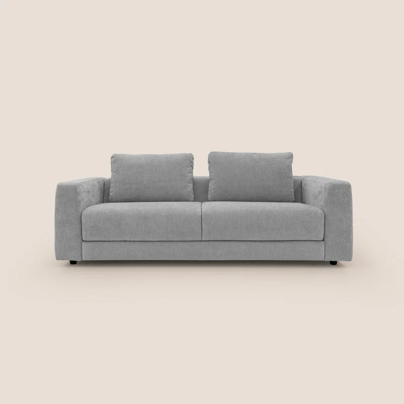 Freia Canapé convertible minimaliste matelas h15cm aux dossiers moelleux en tissu imperméable T14 gris clair
